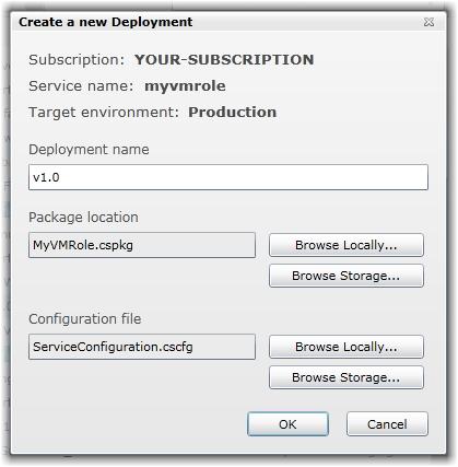 Figure 55 Deploying a service package for the Virtual Machine role 8.