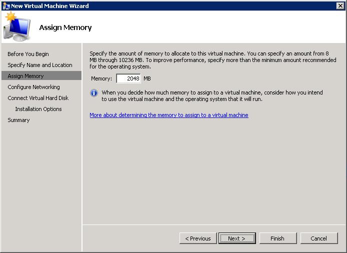 Figure 4 Configuring the amount memory assigned to the virtual machine 5.