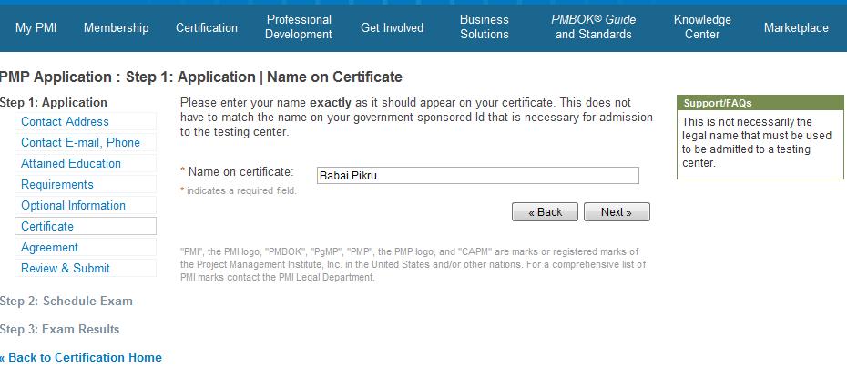 Step 6.i Name on Certificate: Please enter your name exactly as it should appear on your certificate.