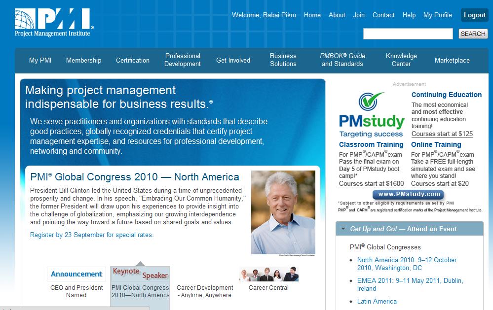 Step 3 Once you register and log in: You will be directed to the PMI home