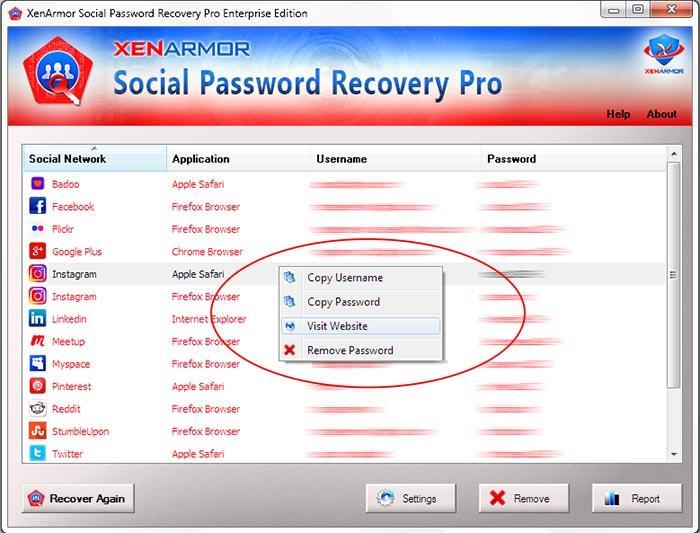 Social Network Password Removal Feature This is one of the unique & useful feature of Social Password Recovery Pro.