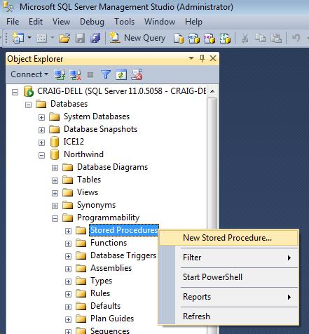 Stored Procedures with SQL Server and T-SQL To create a stored procedures to delete Customer row 1.