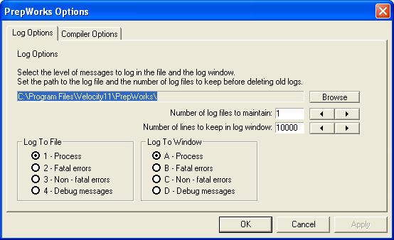 . Chapter 2: Setting up PrepWorks 19 Configuring log options About this topic The PrepWorks Log palette in the main window displays a running event log, communication, and status messages.