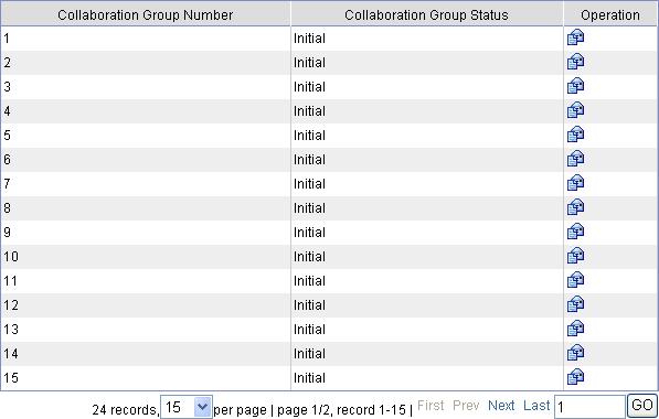 Configuring a collaboration group in the web interface Assigning interfaces to a collaboration group By default, 24 collaboration groups numbered from 1 to 24 exist in the system, and the groups do