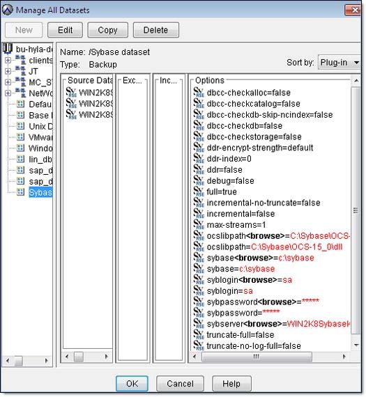 Backup Figure 8 Manage All Datasets window The <browse> flags that appear under Options in the Manage All Datasets dialog box also appear in the output of the corresponding mccli dataset show