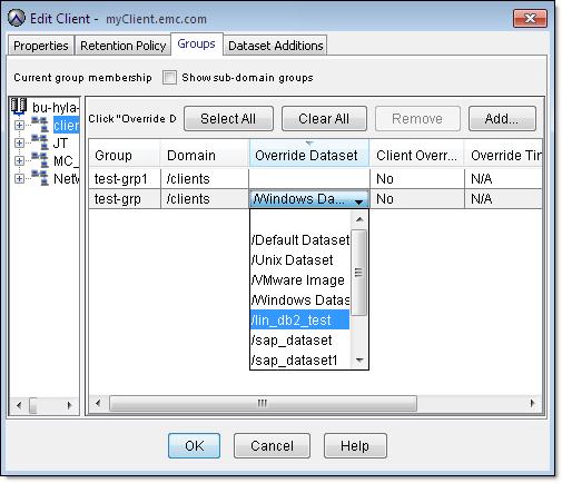 Backup 5. Select Actions > Client > Edit Client. The Edit Client dialog box appears. 6. Select the Groups tab. 7. Select the appropriate group in the right pane. 8.
