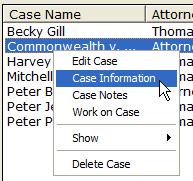 Context Menu - Case Information Once you click Case Information, the Case Information screen will appear.
