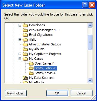 Selecting An Alternate Case Folder Danger When selecting an alternate case folder, DO NOT select a folder by browsing through your My Network Places or Network Neighborhood icon.