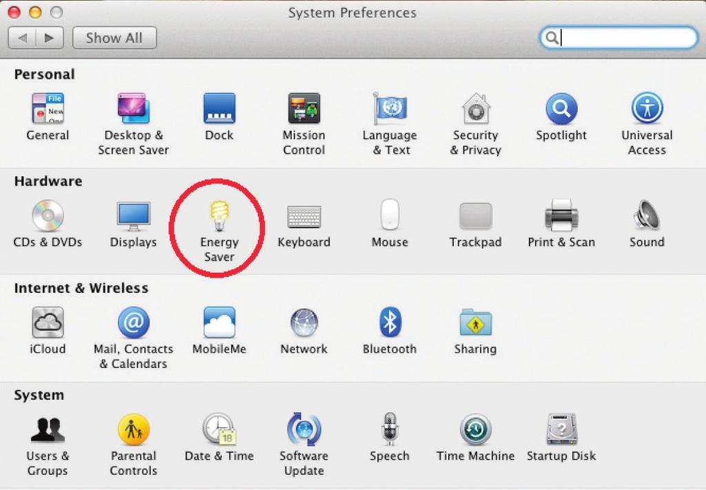 Open System Preferences, and select Energy Saver.