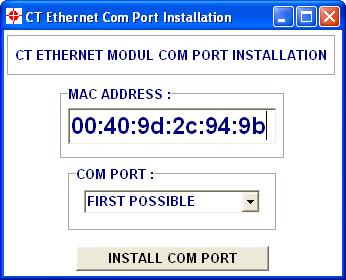 Outputs and Inputs Fig. 11.6: CT Ethernet Com Port Installation Enter the MAC address of the adapter in the field MAC Address. You will find the address on the housing.