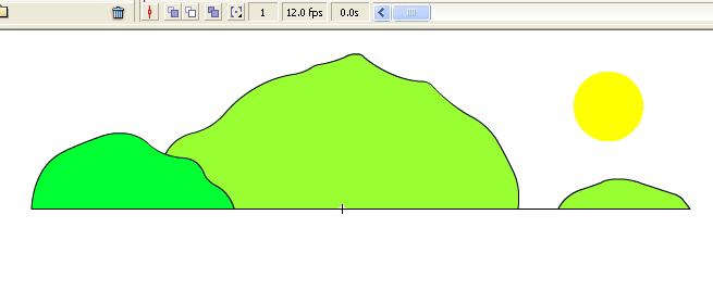 [4] Create a Background (1) Create a New Symbol (Symbol name: background) (2) Draw mountains with Pencil Tool or Brush Tool. See (Fig.7).
