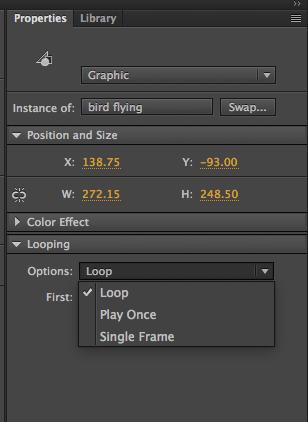 Animated Graphic Symbol Options Select Instance/Properties Panel Loop: