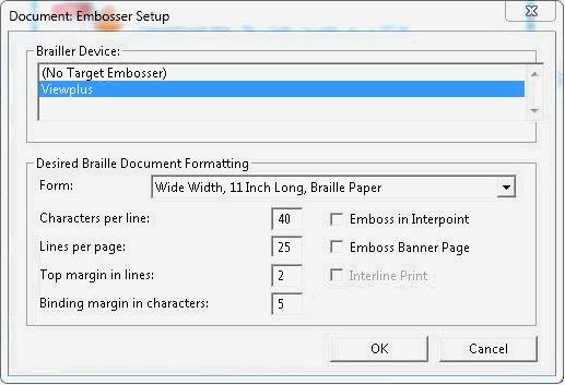 Configuring Embossing Software on TA Computers Figure 7. Document: Embosser Setup Window 6.