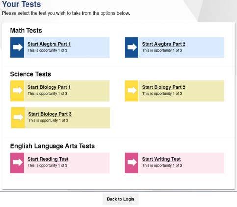 Navigating the Test with JAWS Your Tests Page: Figure 12. Your Tests Page 1. To move to the first test listed on this page, press Tab. 2. To navigate between the test names, press Tab.