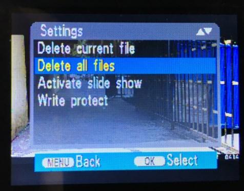Delete All Files This option is if you need to delete all files to free storage in your sd card but make sure you transfer all files to your computer.