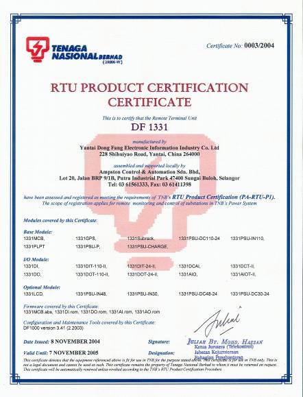 2. Certificates we ve got on RTU & FRTU In November