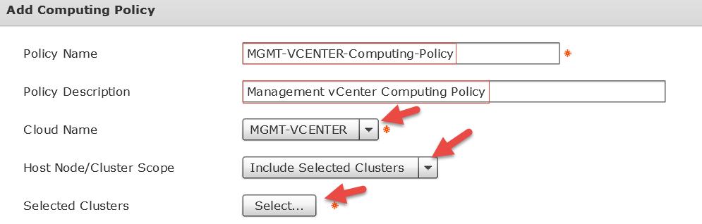 Computing -> VMware Computing Policy -> select Add.