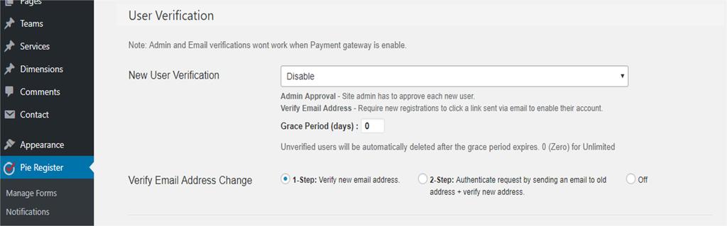To enable email address change verification select 1-Step: Verify New Email Address.