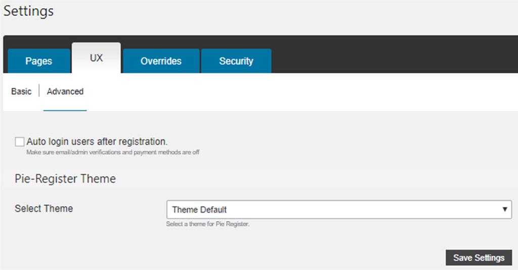 5.12.5. Disable CSS and jquery In the dashboard s menu, click on Pie Register > Settings and select the UX tab.