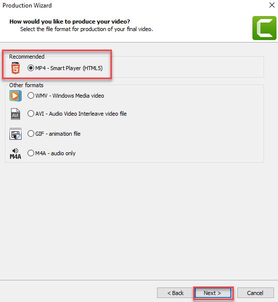 Click on the Share button on the menu and select Custom Production. NOTE: YouTube and Vimeo are NOT options with the Camtasia quiz feature. Screencast.