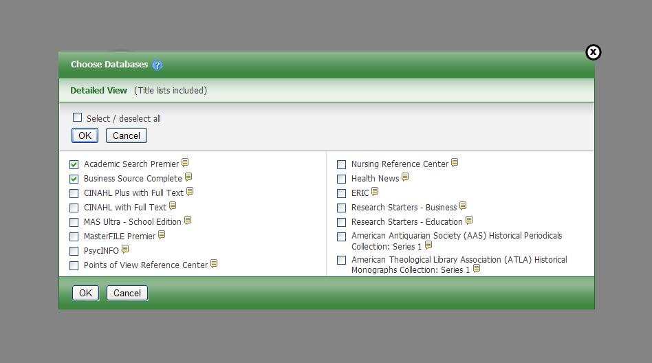 The Choose Databases window will include all of the databases available to you.