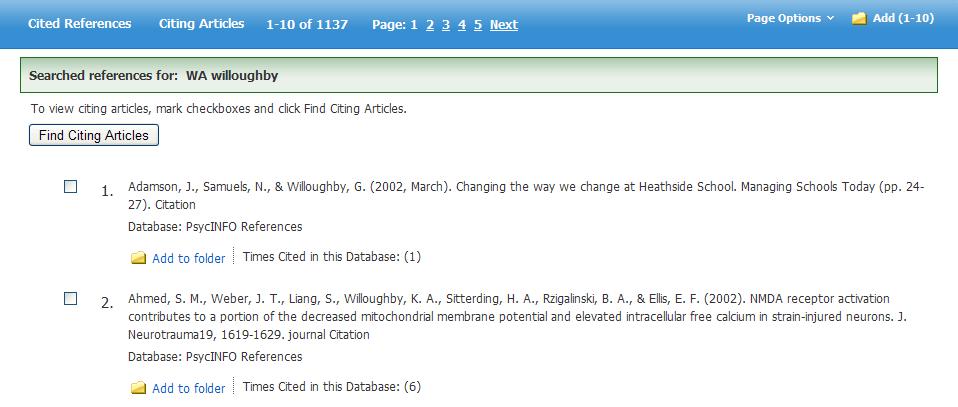 The Cited References Screen appears. 2. Enter search terms next to Cited Author, Cited Title, Cited Source, Cited Date or All Citation Fields and then click Search.