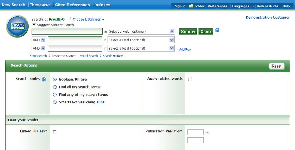 Using the Advanced Search Screen The library administrator chooses one of three available Advanced Search Screen styles: Single Find Field, Single Find Field with Search Builder, or Guided Style.