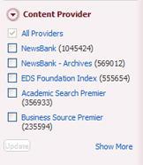 This limiter shows the EBSCO and EBSCO partnered databases which have generated results.