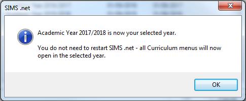 To set 2017/2018 as the current academic year in SIMS.