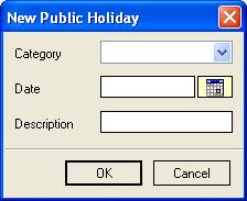 Click Add holiday to define all public holidays. Enter Bank Holiday as the Category. Use the calendar to enter the date.