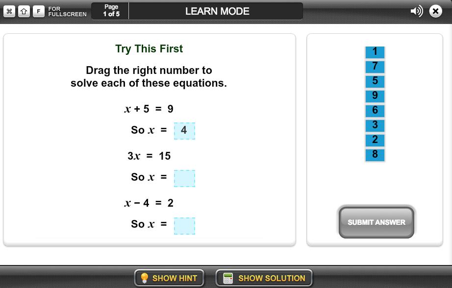 Year 8> Number and Algebra > Solve linear equations Prodigi - Linear and non linear relationships Apply combinations of add, subtract,
