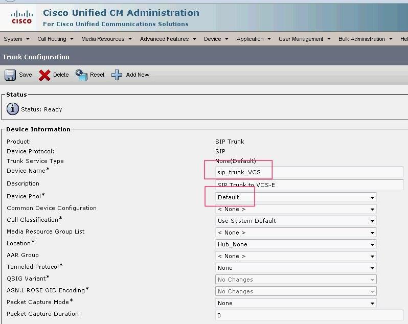 SIP Profile SIP Profile with BFCP (configured in previous step) Figure 5 - SIP Trunk Configuration Figure 6 Cisco CUCM Administration: SIP Trunk