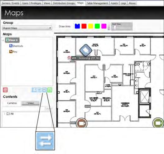 Ocularis Administrator Ocularis Administrator User Manual In the example shown in Figure 109, the Blue Hill Courtyard and Blue Hill Plaza Map 1 maps have been assigned to a group.
