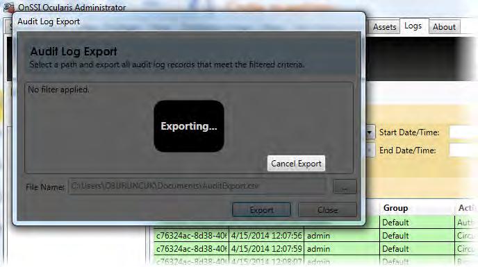 Ocularis Administrator User Manual Ocularis Administrator TO CANCEL AN EXPORT Most exports occur within seconds.