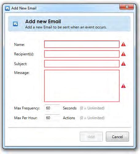 Ocularis Administrator User Manual Ocularis Administrator To Configure an Email One or more emails can be pre-configured so that when an event triggers, a custom email can be sent. 1.