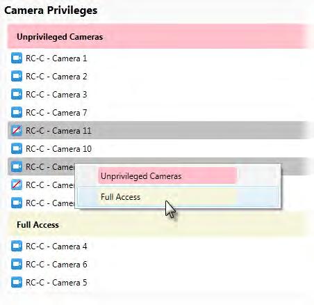 Figure 63 Right-click to Assign Cameras TO REMOVE A CAMERA FROM A PRIVILEGE GROUP 1.