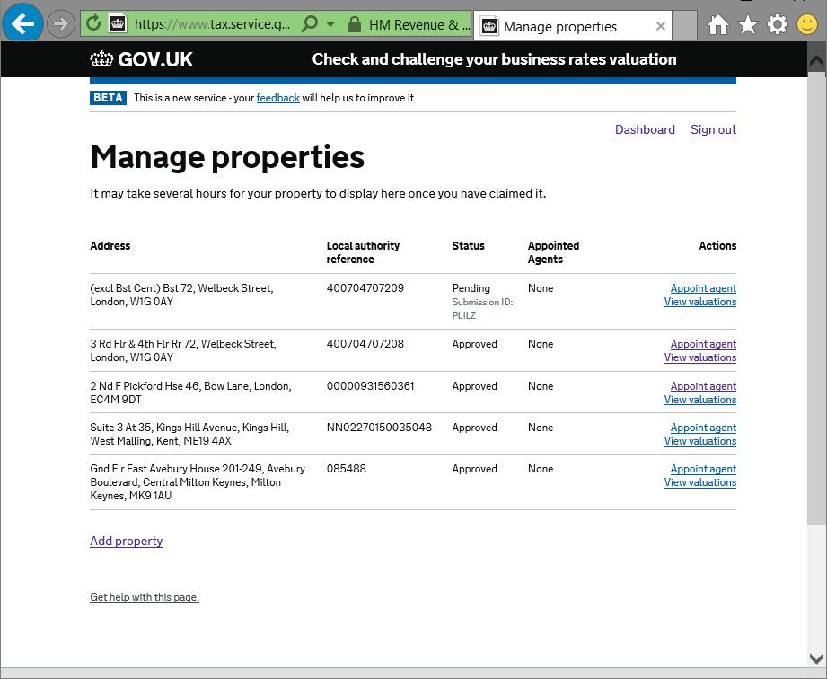 You may continue to add further properties, repeating the relevant search and upload steps above, or by clicking on the Manage properties button you will be taken to a list of all the properties