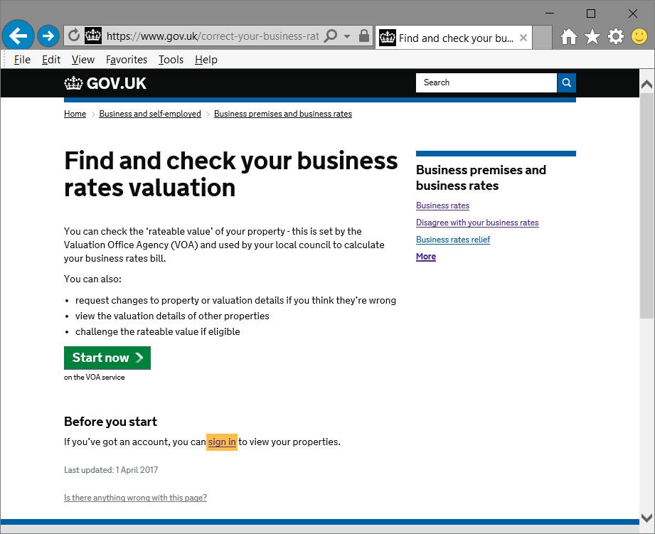 If you cannot access the business rates dashboard after signing in, then the best option