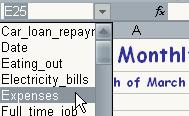 Applying Conditional Formatting 1) From the Names drop down list, select Expenses. All of the expenses cells should be selected. 2) From the Format menu select Conditional Formatting.