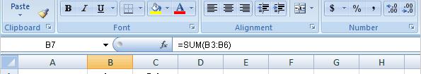 Copy a formula instead of creating a new one First, select cell B7. Then position the mouse pointer over the lower-right corner of the cell until the black cross (+) appears.