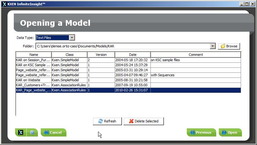 Modeling with InfiniteInsight Modeler - Association Rules Step 5 - Using the Model Modeler - Association Rules The second section of the menu, below the separator, allows you to control the