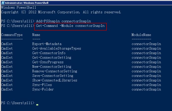 In the PowerShell that has Connector Snap-In added, enter the following command to obtain general