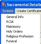 AIM SACRAMENTAL REGISTRY 11 Menu Options The Sacramental Details screen has the following menu options.