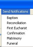 Send Notifications creates a Mail Merge sacramental preparation document for the selected member.
