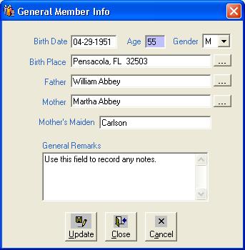 16 General Member Information The dates and names on the General Member Info screen will populate the sacramental certificates that you print from your ParishSOFT software.