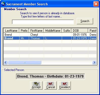 18 Matrimony Use the Matrimony screen to enter a current or prior marriage record in a member s Sacramental Details. 1. Click the Matrimony button on the Sacramental Details screen.