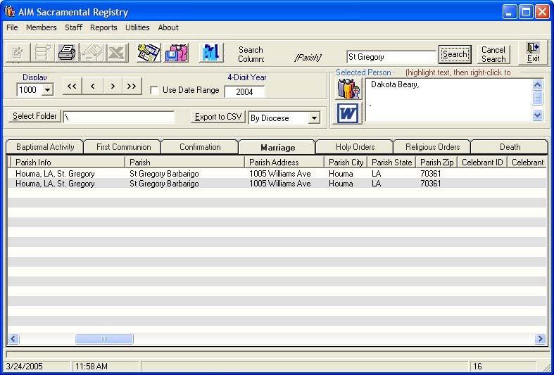 AIM SACRAMENTAL REGISTRY 9 Search for a Member Use this procedure to search by almost any data category in member sacrament records.
