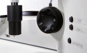 The left side of the stand has a conventional focus knob for coarse and fine focus adjustment.