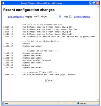 5: Diagnostics Command line: show changes all Figure 39: The change log window