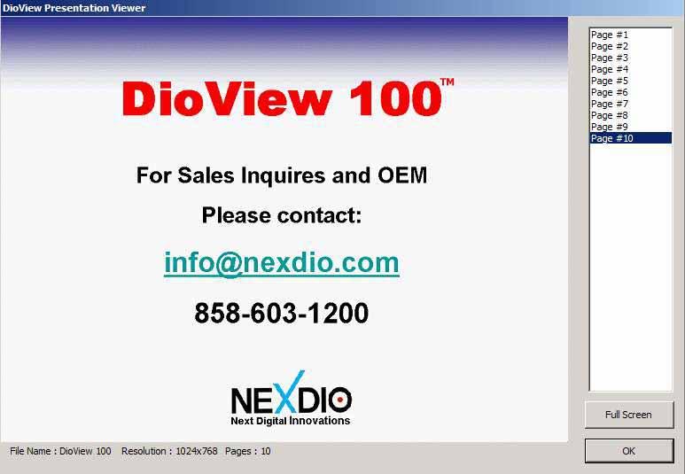 7) Clicking the OK button will bring you to the DioView 100 Desktop dialog box as below, Download for the selected presentation data into your DioView 100. Preview for the selected presentation data.